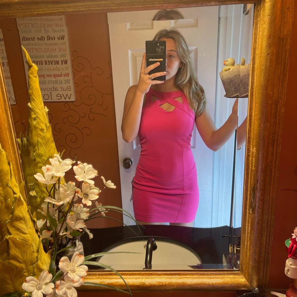 Hot pink body con dress